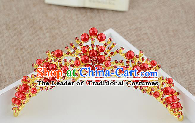 Top Grade Handmade Hair Accessories Baroque Luxury Red Beads Hair Comb, Bride Wedding Hair Kether Jewellery Princess Imperial Crown for Women