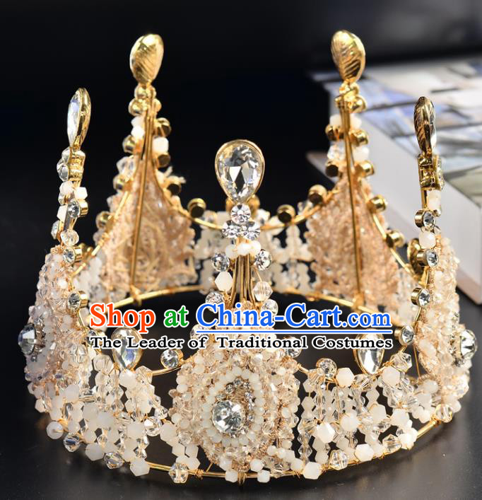 Top Grade Handmade Hair Accessories Baroque Luxury Beads Crystal Round Royal Crown, Bride Wedding Hair Kether Jewellery Princess Imperial Crown for Women