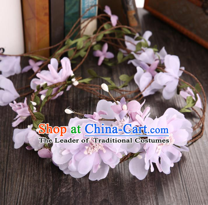 Top Grade Handmade Chinese Classical Hair Accessories Princess Wedding Baroque Hair Clasp Bride Purple Silk Flowers Headband Headwear for Women