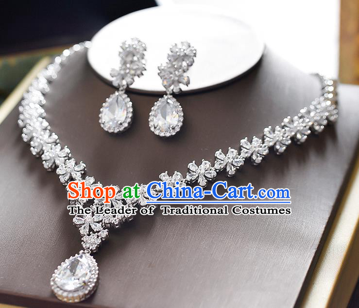Top Grade Handmade Chinese Classical Jewelry Accessories Wedding Crystal Tassel Necklace and Earrings Bride Hanfu Eardrop Necklet Headgear for Women