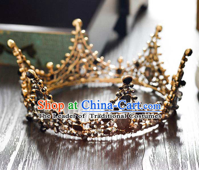 Top Grade Handmade Hair Accessories Baroque Crystal Vintage Round Black Imperial Crown, Bride Wedding Hair Jewellery Queen Crown for Women