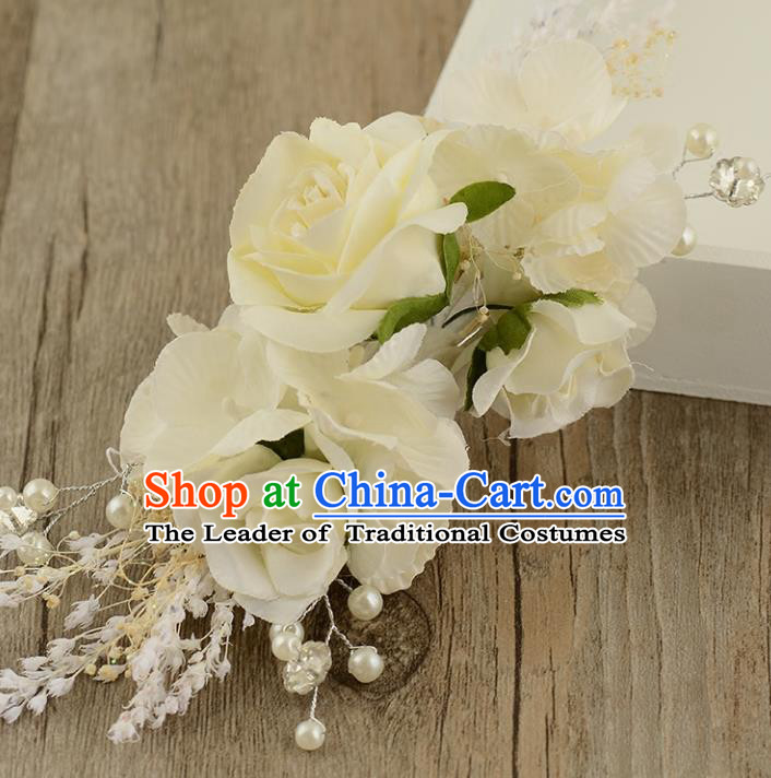 Top Grade Handmade Chinese Classical Hair Accessories Princess Wedding Baroque Hair Claw Headwear White Flowers Bride Hair Stick for Women