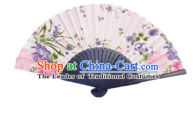 Traditional Chinese Crafts Silk Folding Fan China Sensu Japan Printing Flowers Dance Pink Accordion Fan for Women