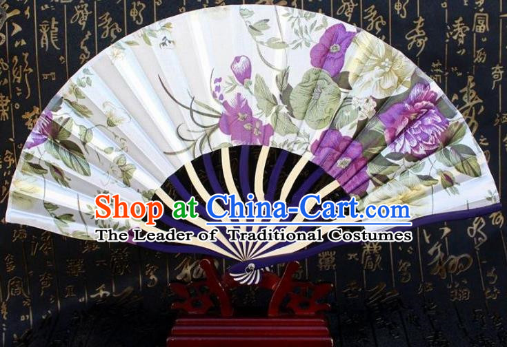 Traditional Chinese Crafts Peking Opera Folding Fan China Sensu Printing Flowers Japan White Silk Fan for Women
