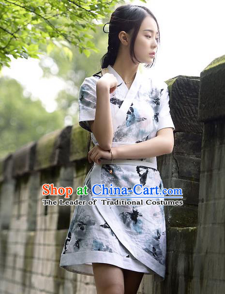 Traditional Ancient Chinese Young Women Cheongsam Ink Painting Dress, Republic of China Tangsuit Brocade Cheongsam for Women