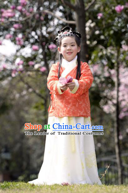 Traditional Ancient Chinese Costume Tang Dynasty Princess Embroidery Slip Skirt, Elegant Hanfu Clothing Chinese Little Girls Costume for Kids