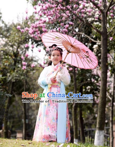 Traditional Ancient Chinese Costume Han Dynasty Princess Dress, Elegant Hanfu Clothing Chinese Little Girls Costume for Kids