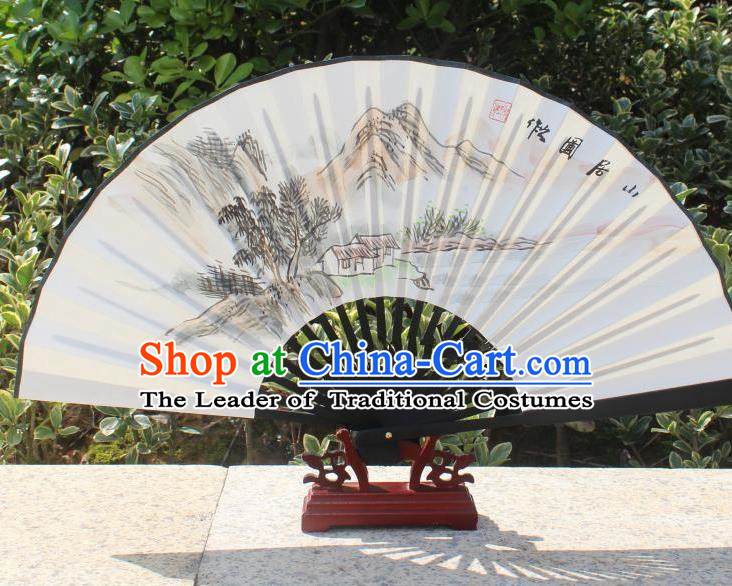 Traditional Chinese Crafts Peking Opera Folding Fan China Sensu Handmade Chinese Painting Mount Scenery Xuan Paper Fan for Women