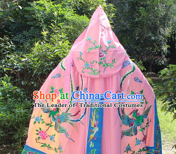 Traditional China Beijing Opera Young Lady Costume Diva Embroidered Pink Cloak, Ancient Chinese Peking Opera Hua Tan Embroidery Cape Clothing