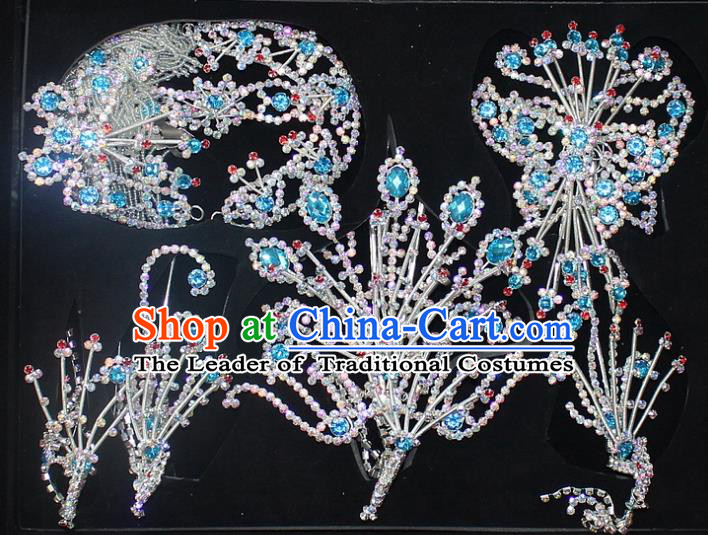 Traditional China Beijing Opera Young Lady Hair Accessories Head-ornaments Complete Set, Ancient Chinese Peking Opera Hua Tan Headwear Diva Crystal Headpiece