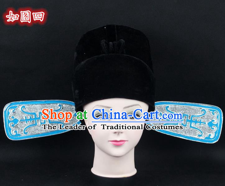 Traditional China Beijing Opera Young Men Hair Accessories Lang Scholar Hat, Ancient Chinese Peking Opera Magistrates Black Gauze Cap