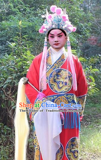 Traditional China Beijing Opera Costume Eunuch Red Embroidered Robe and Headwear, Ancient Chinese Peking Opera Embroidery Gwanbok Clothing