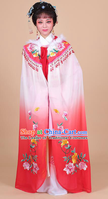 Traditional China Beijing Opera Young Lady Hua Tan Costume Female Peach Pink Embroidered Cloak, Ancient Chinese Peking Opera Diva Embroidery Mantle Clothing