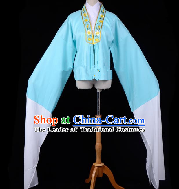 Traditional China Beijing Opera Young Lady Hua Tan Costume Princess Embroidered Blue Blouse, Ancient Chinese Peking Opera Diva Embroidery Water Sleeve Clothing