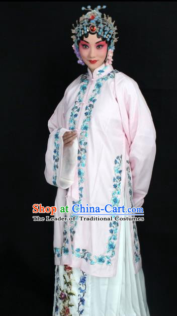 Traditional China Beijing Opera Young Lady Hua Tan Costume Female Pink Embroidered Cape, Ancient Chinese Peking Opera Diva Embroidery Dress Clothing