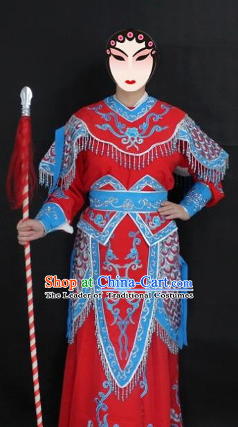 Traditional China Beijing Opera Swordplay Costume Red Embroidered Clothing, Ancient Chinese Peking Opera Blues Embroidery Dress Clothing
