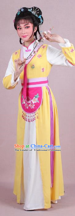 Traditional China Beijing Opera Young Lady Hua Tan Costume Servant Girl Embroidered Yellow Clothing, Ancient Chinese Peking Opera Diva Embroidery Dress Clothing