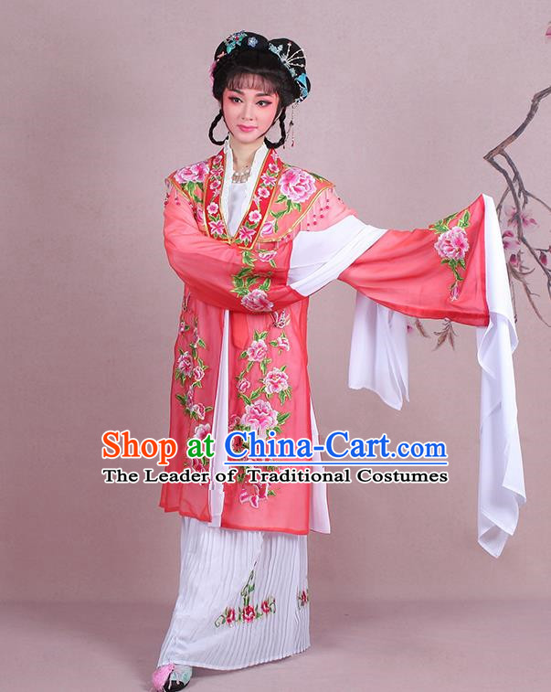 Traditional China Beijing Opera Young Lady Hua Tan Costume Embroidered Watermelon Red Shawl, Ancient Chinese Peking Opera Diva Embroidery Dress Clothing