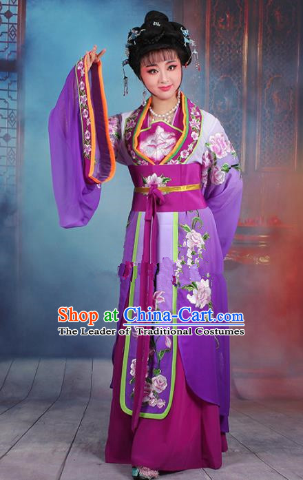 Traditional China Beijing Opera Palace Lady Hua Tan Costume Purple Embroidered Dress, Ancient Chinese Peking Opera Diva Princess Embroidery Clothing