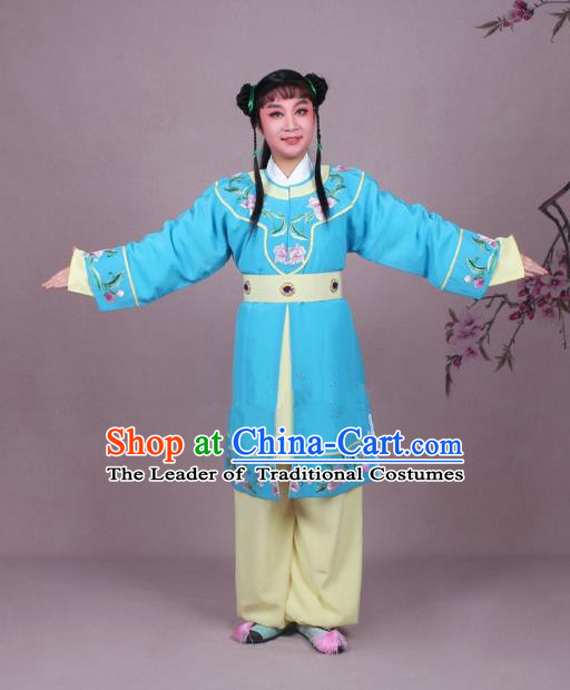 Traditional China Beijing Opera Boy Book Costume Scholar Embroidered Blue Robe, Ancient Chinese Peking Opera Livehand Clothing