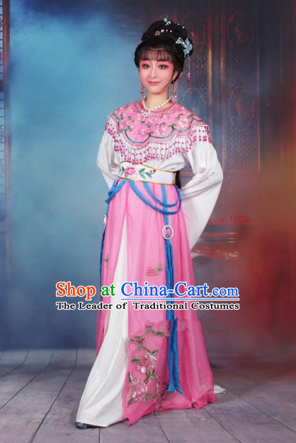 Traditional China Beijing Opera Young Lady Hua Tan Costume Pink Embroidered Dress, Ancient Chinese Peking Opera Diva Senior Concubine Embroidery Peony Clothing