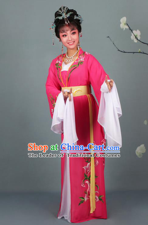 Traditional China Beijing Opera Young Lady Hua Tan Costume Princess Rosy Embroidered Dress, Ancient Chinese Peking Opera Diva Embroidery Clothing