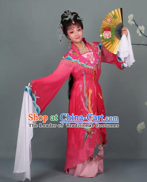 Top Grade Professional Beijing Opera Palace Lady Costume Hua Tan Rosy Embroidered Dress, Traditional Ancient Chinese Peking Opera Diva Embroidery Phoenix Clothing