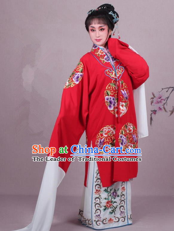 Top Grade Professional Beijing Opera Female Role Costume Imperial Concubine Red Embroidered Cape, Traditional Ancient Chinese Peking Opera Diva Embroidery Clothing