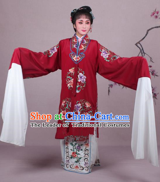 Top Grade Professional Beijing Opera Nobility Lady Costume Princess Dark Red Embroidered Cape, Traditional Ancient Chinese Peking Opera Diva Embroidery Clothing