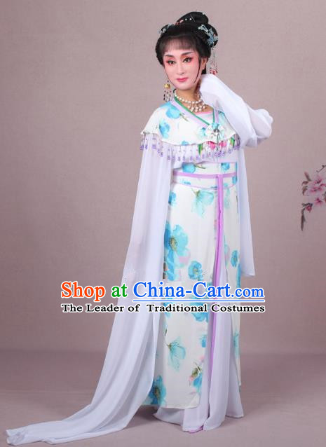 Top Grade Professional Beijing Opera Palace Lady Dance Costume Princess Blue Dress, Traditional Ancient Chinese Peking Opera Diva Embroidery Clothing