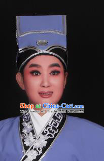 Top Grade Professional Beijing Opera Niche Costume Scholar Blue Hat Headwear, Traditional Ancient Chinese Peking Opera Young Men Headpiece