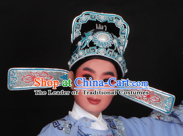 Top Grade Professional Beijing Opera Niche Costume Lang Scholar Hair Accessories Headwear, Traditional Ancient Chinese Peking Opera Hat