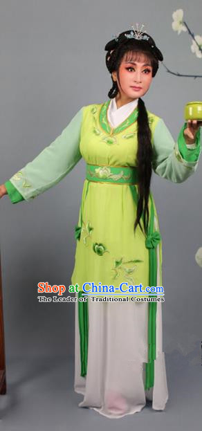Top Grade Professional Beijing Opera Young Lady Costume Green Hua Tan Embroidered Dress, Traditional Ancient Chinese Peking Opera Maidservants Embroidery Clothing
