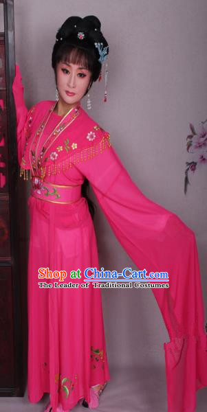 Top Grade Professional Beijing Opera Hua Tan Costume Peach Red Embroidered Dress, Traditional Ancient Chinese Peking Opera Diva Embroidery Clothing