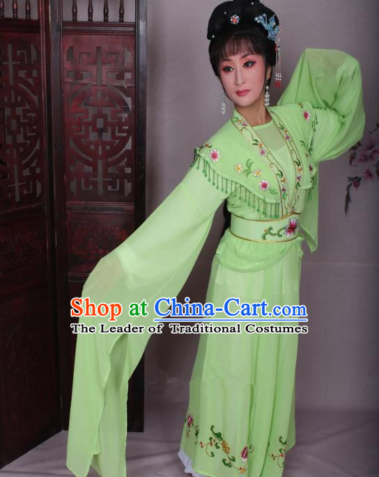 Top Grade Professional Beijing Opera Hua Tan Costume Water Sleeve Green Embroidered Dress, Traditional Ancient Chinese Peking Opera Diva Embroidery Clothing