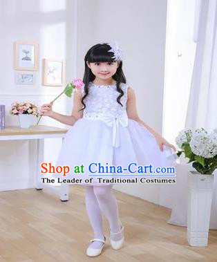 Top Grade Chinese Professional Performance Chorus Catwalks Costume, Children White Veil Bubble Full Dress Modern Dance Dress for Girls Kids