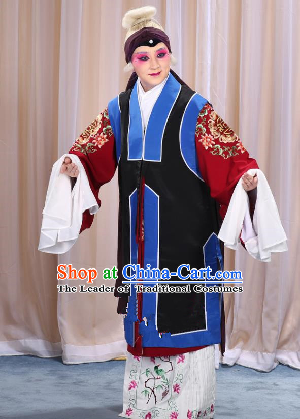 Top Grade Professional Beijing Opera Old Women Costume Long Black Waistcoat, Traditional Ancient Chinese Peking Opera Pantaloon Landlord Shiva Clothing