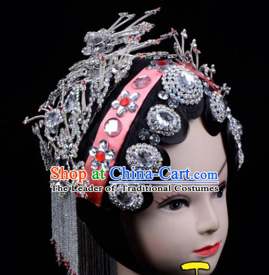 Traditional China Beijing Opera Palace Princess Hair Accessories Crystal Head-ornaments Complete Set, Ancient Chinese Peking Opera Tassel Step Shake Women Hairpins Diva Kanzashi Headwear
