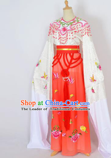Traditional Chinese Professional Peking Opera Shaoxing Opera Embroidery Costume, China Beijing Opera Female Diva Clothing Zhu Yingtai Red Long Robe Dress
