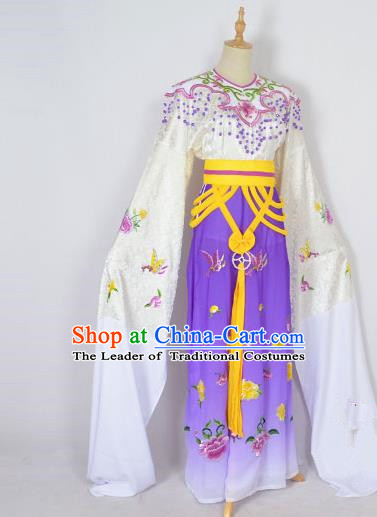 Traditional Chinese Professional Peking Opera Shaoxing Opera Embroidery Costume, China Beijing Opera Female Diva Clothing Zhu Yingtai Purple Long Robe Dress