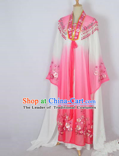 Traditional Chinese Professional Peking Opera Shaoxing Opera Costume Embroidery Rosy Mantel, China Beijing Opera Female Diva Clothing Long Shawl Dress