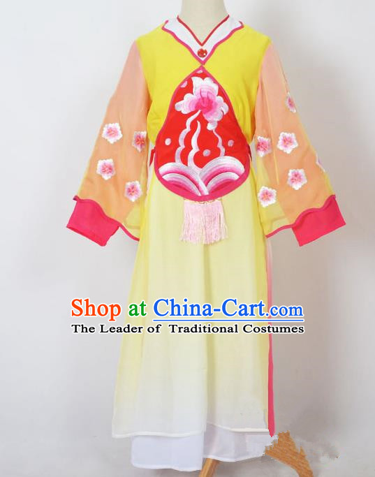 Traditional Chinese Professional Peking Opera Sitting Children Costume, China Beijing Opera Seventh Fairy Yellow Uniform Princess Embroidery Dress Clothing