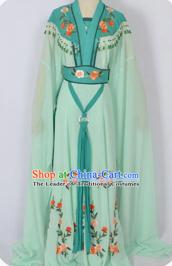 Traditional Chinese Professional Peking Opera Young Lady Seven Fairies Costume Green Embroidery Dress, China Beijing Opera Diva Hua Tan Embroidered Robe Clothing