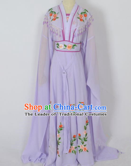 Traditional Chinese Professional Peking Opera Young Lady Seven Fairies Costume Purple Embroidery Dress, China Beijing Opera Diva Hua Tan Embroidered Robe Clothing