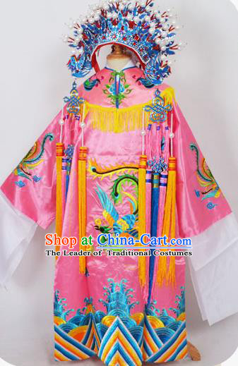 Traditional Chinese Professional Peking Opera Imperial Empress Costume Pink Dress, China Beijing Opera Imperial Concubine Embroidered Robe and Headwear