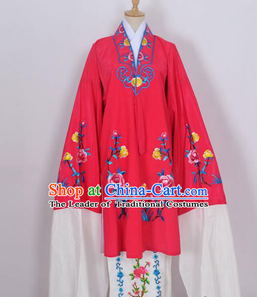 Traditional Chinese Professional Peking Opera Young Lady Costume Rosy Embroidery Mantel, China Beijing Opera Diva Hua Tan Embroidered Dress Clothing