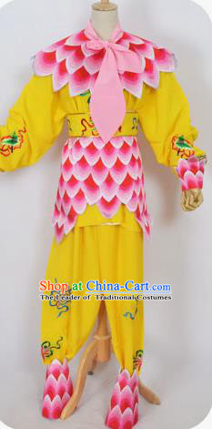 Traditional Chinese Professional Peking Opera Nezha Yellow Costume, China Beijing Opera Martial Arts Embroidered Clothing