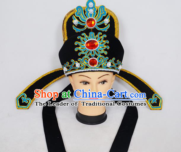 Traditional Handmade Chinese Classical Peking Opera Niche Hair Accessories Black Hat, China Beijing Opera Lang Scholar Headwear