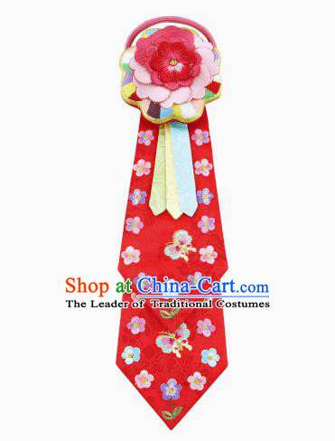 Traditional South Korean Handmade Hair Accessories Red Embroidery Flowers Headband, Top Grade Korea Children Hair Clasp Headwear for Kids