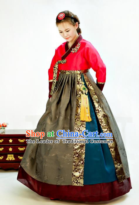 Traditional South Korean Handmade Hanbok Customization Mother Clothing Embroidery Blouse Dress, Top Grade Korea Wedding Royal Hanbok Costume for Women